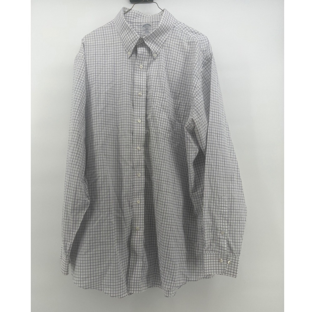 Brooks Brothers 346 Mens 18-6/7 Slim Fit Non-Iron Tattersall Check Shirt White - Picture 2 of 7